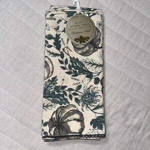 Autumn Hill Set of 3 Cotton Ivory Gray Teal Pumpkins Fall Harvest Kitchen Towels